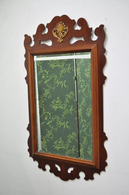 Vintage Chippendale Style Mahogany Fretwork Beveled Glass Wall Mirror