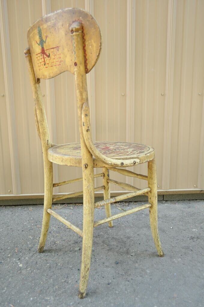 Antique Rustic Primitive Distress Hand Painted Nursery Rhymes Side Accent Chair