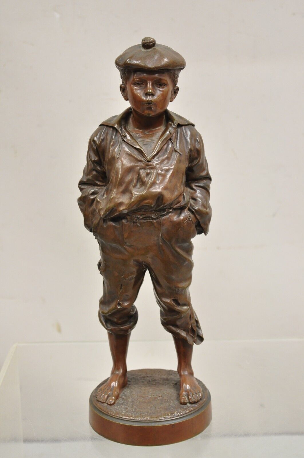 V. Szczeblewski French Bronze Boy Statue "The Whistler" Le Mousse Siffleur