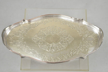 Vintage English LBS Co 982 Silver Plated Scalloped Oval Pierced Gallery Tray