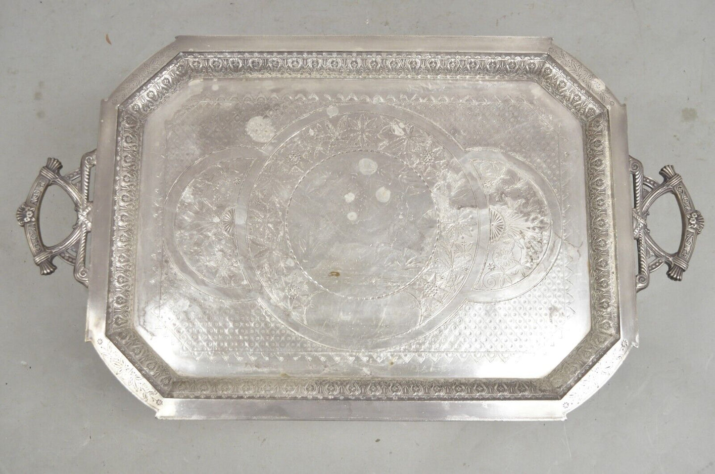 Antique Mermod Jaccard & Co Art Nouveau Bird Crane Silver Plated Butlers Tray