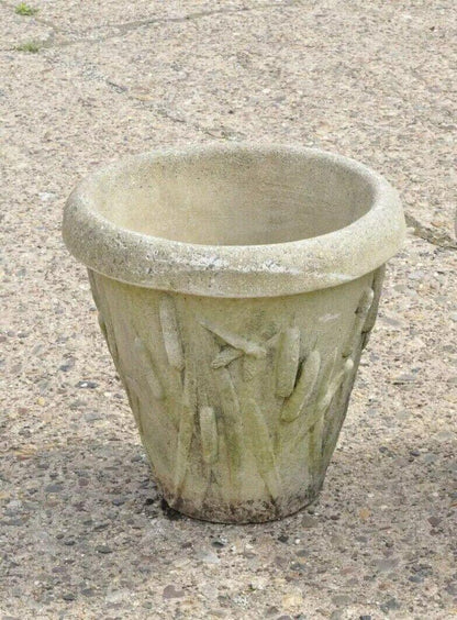 Vintage Nina Studio Concrete Cement Dragonfly Cattail Leaf Garden Planter Pot