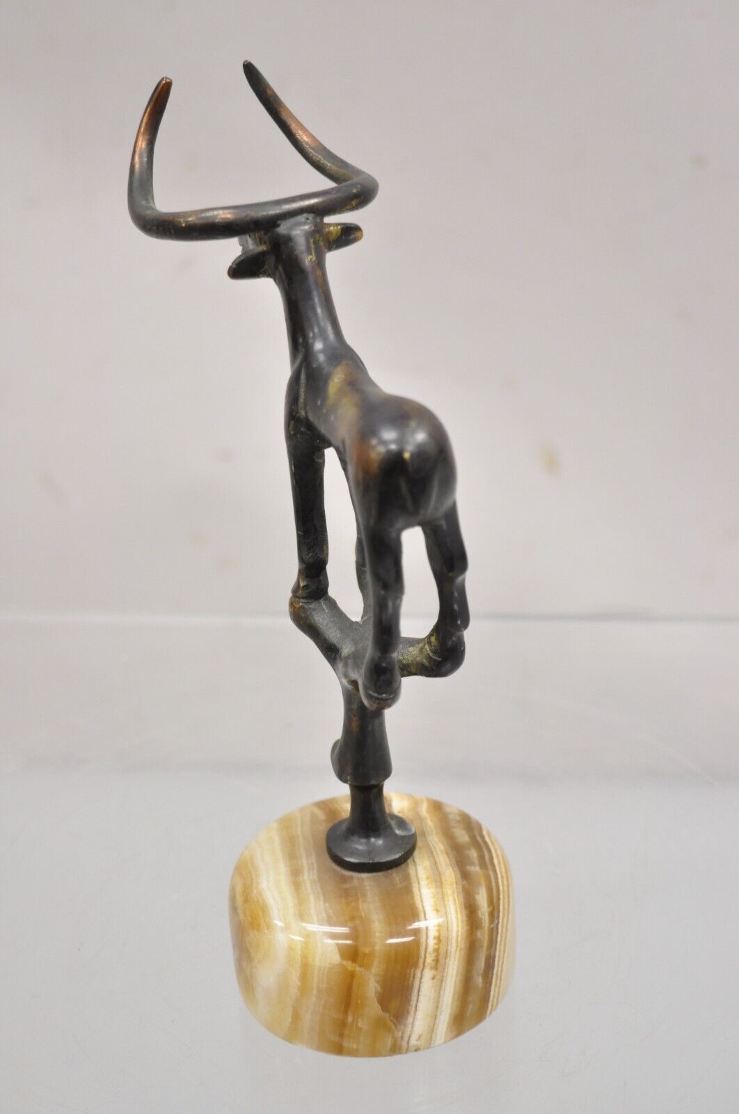 Vintage Brutalist Mid Century Modern Bronze Bull Marble Base Small Sculpture