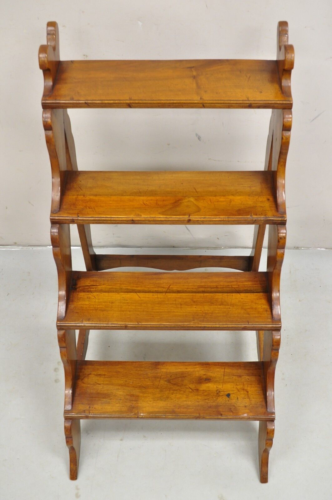 Vintage Italian Provincial Carved Olivewood Library Step Ladder Side Table