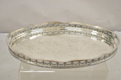 English Sheffield William Adams Silver Plated Pierced Drape Gallery Oval Tray