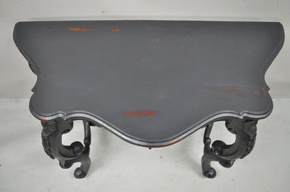 Reproduction Antique French Rococo Charcoal Distress Painted Console Hall Table