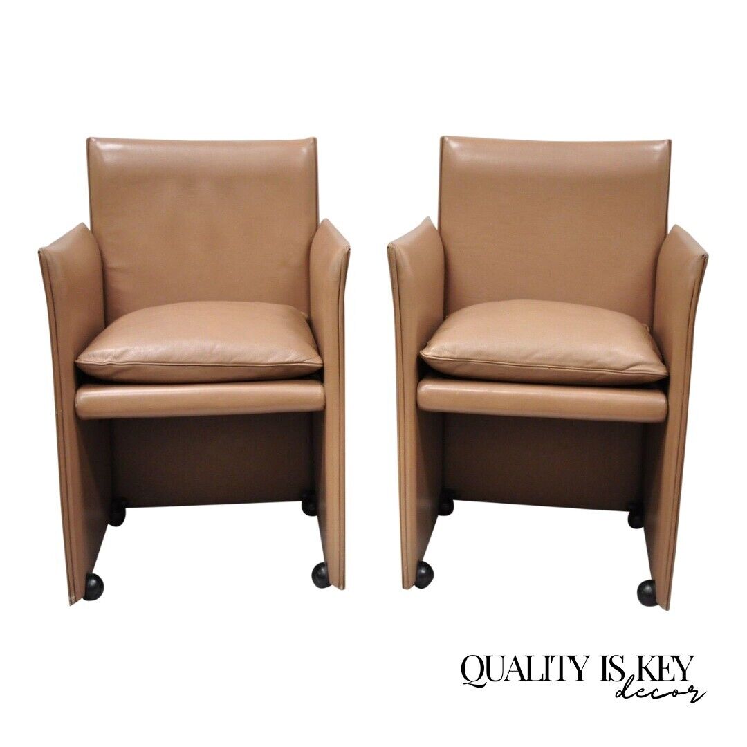 Mario Bellini for Cassina 401 Break Armchair Copper Leather Dining Chair - Pair