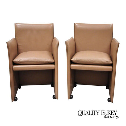 Mario Bellini for Cassina 401 Break Armchair Copper Leather Dining Chair - Pair