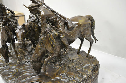 Large Bronze Statue 3 Horse Rider Hunt Scene after Evgeni Alexandrovich Lanceray