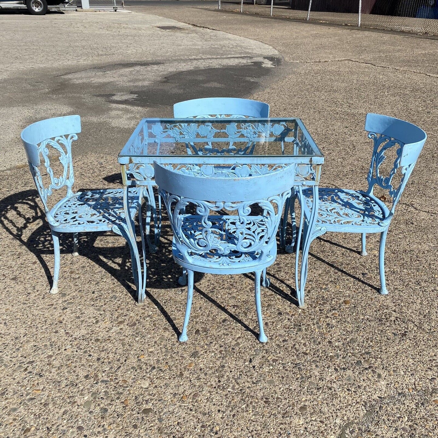 Vintage Molla Cast Aluminum Victorian Style Blue Garden Patio Dining Set - 5 Pcs