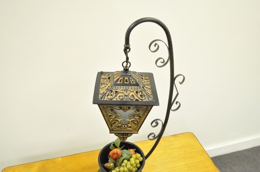 Vintage Italian Style Scrolling Metal Hanging Lantern Fruit Bowl Table Lamp