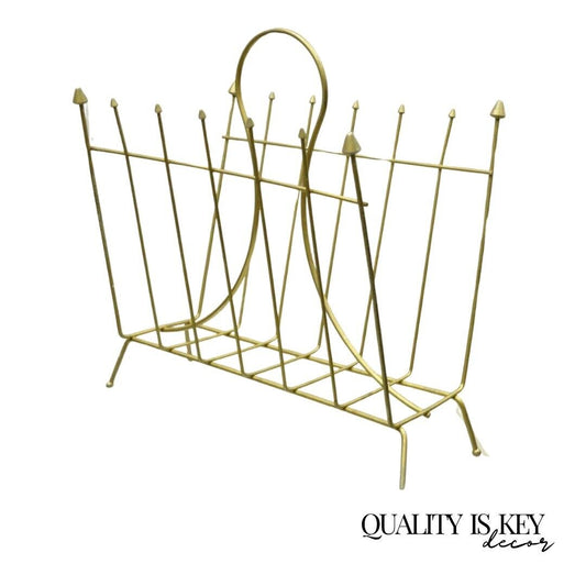 Vintage Mid Century Modern Atomic Era Metal Wire Gold Magazine Rack Stand