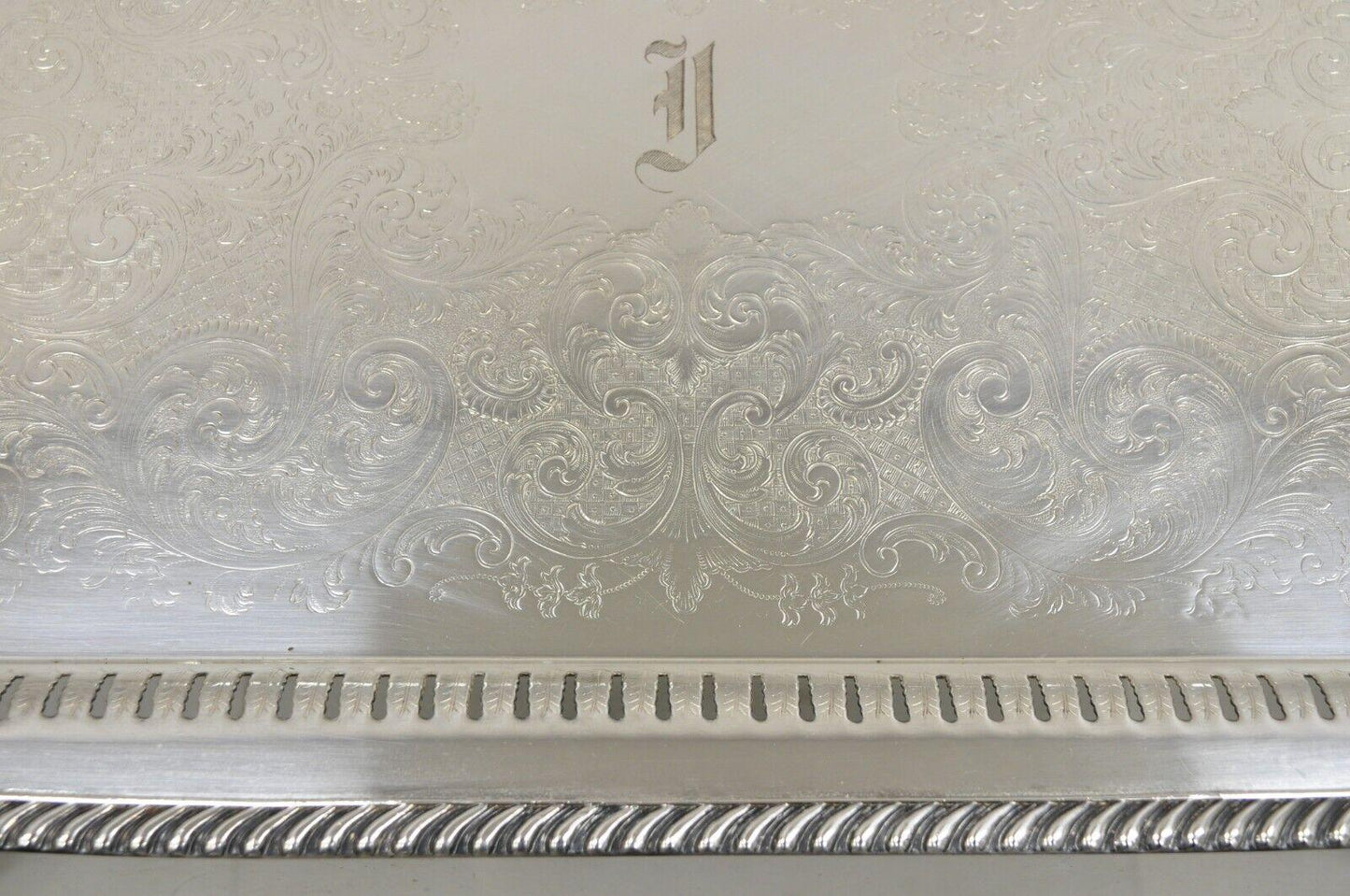 Antique LBS Co Victorian Silver Plated Gallery Pierced Serving Platter Tray