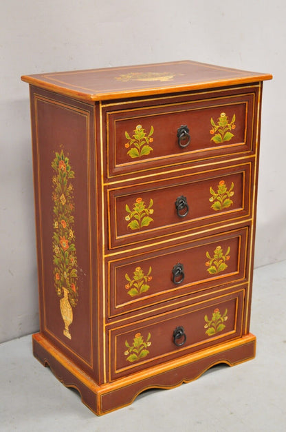 Shabby Chic Orange Rust Flower Painted 4 Drawer Nightstand Chest of Drawers