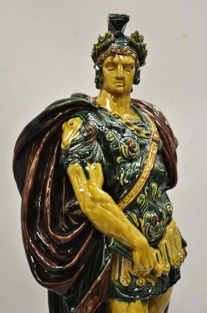 Majolica Alexander the Great Greek Warrior Soldier Glazed Pottery Sculpture