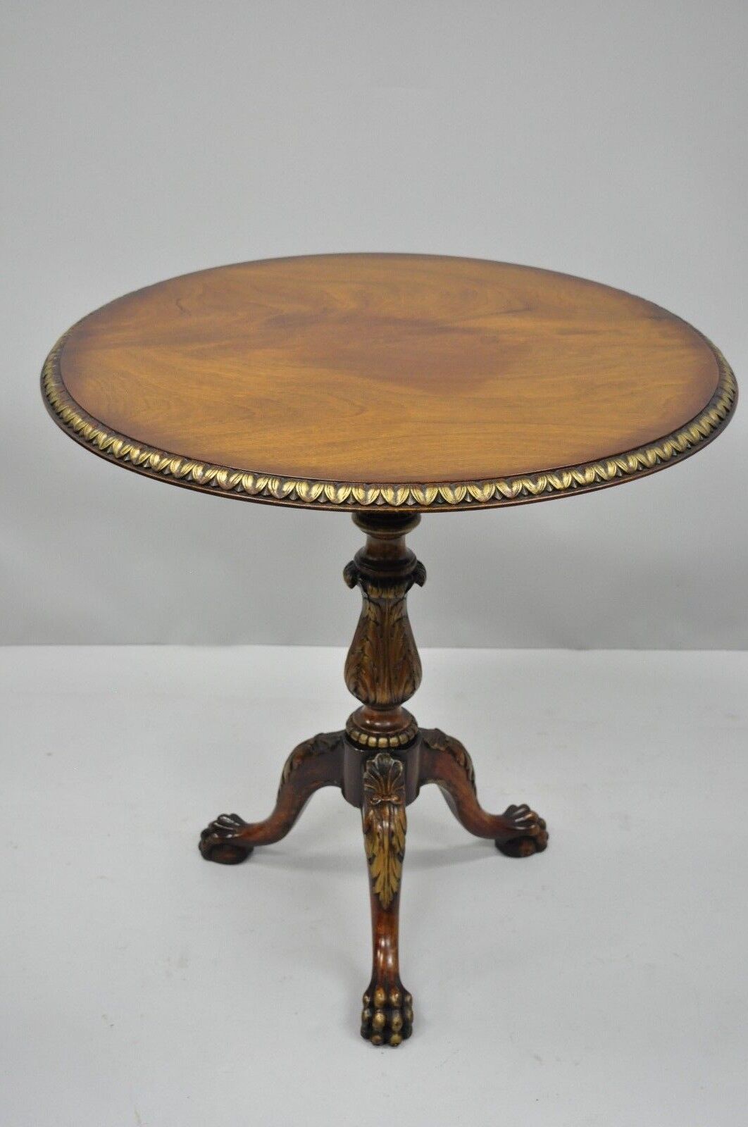 Vintage Chippendale Style Mahogany Pie Crust Ball and Claw Tilt Top Tea Table