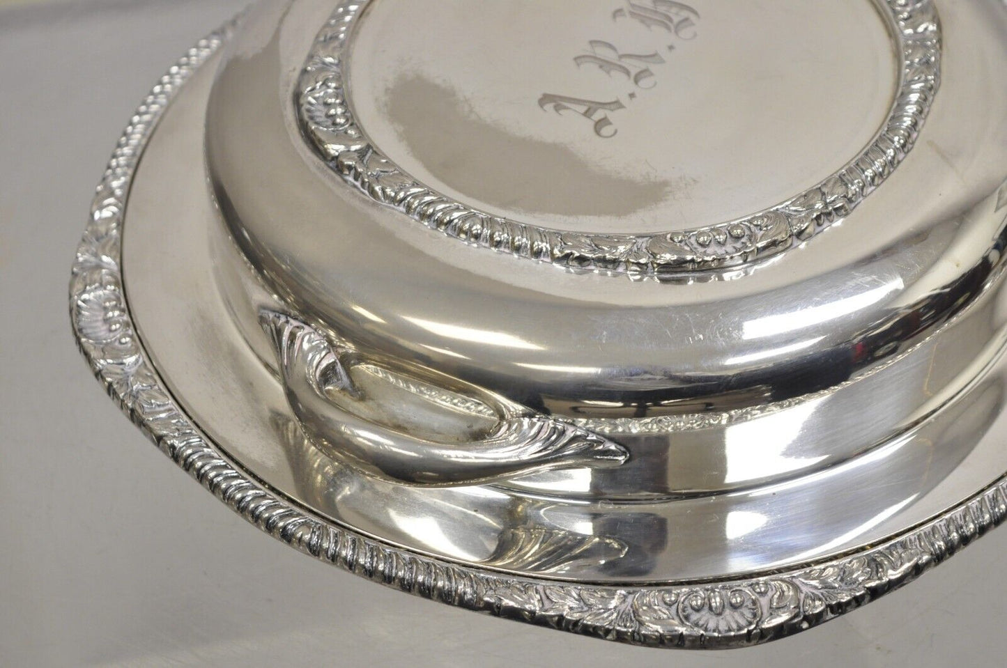 Vintage English Victorian EPC Silver Plated Lidded Dome Serving Platter Engraved