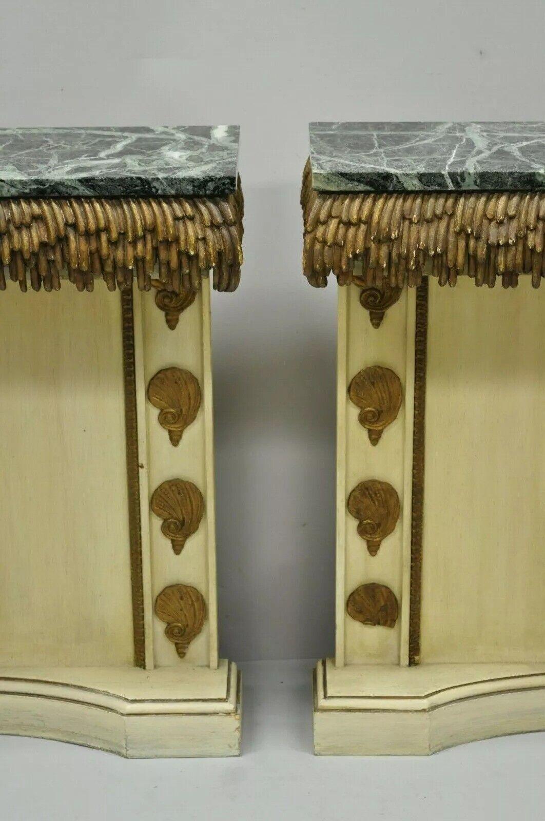 Italian Hollywood Regency Shell Form Grotto Console Hall Table & Mirror - a Pair