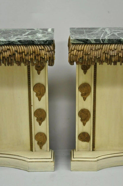 Italian Hollywood Regency Shell Form Grotto Console Hall Table & Mirror - a Pair