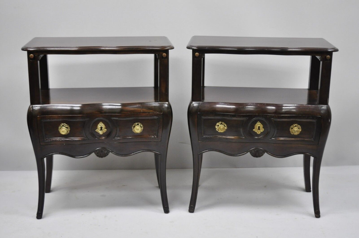 French Country Provincial Style Bombe Nightstands Attr. Auffray - a Pair