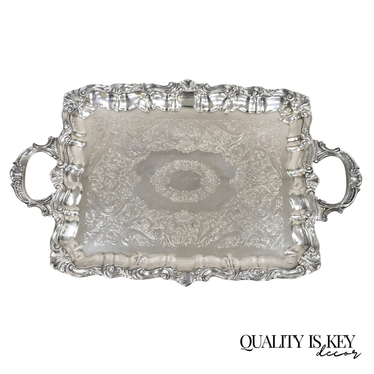 Vintage Sheffield Victorian Style Silver Plated Rectangular Serving Platter Tray