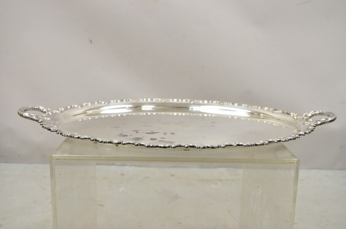 Vintage Handarbelt Alpacca Silver Plate Oval Tray Serving Platter