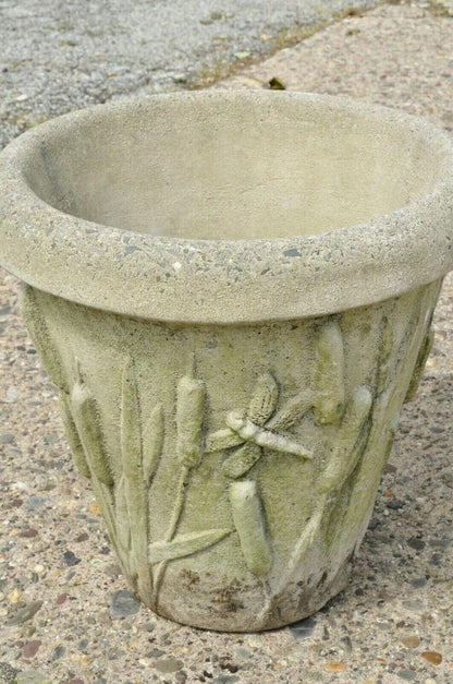 Vintage Nina Studio Concrete Cement Dragonfly Cattail Leaf Garden Planter Pot