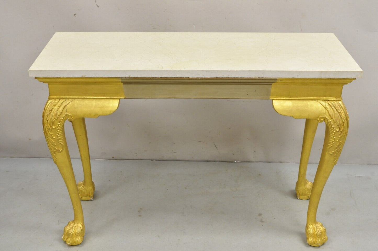 English George II Style Gold Giltwood Shell Carved Paw Foot Console Hall Table