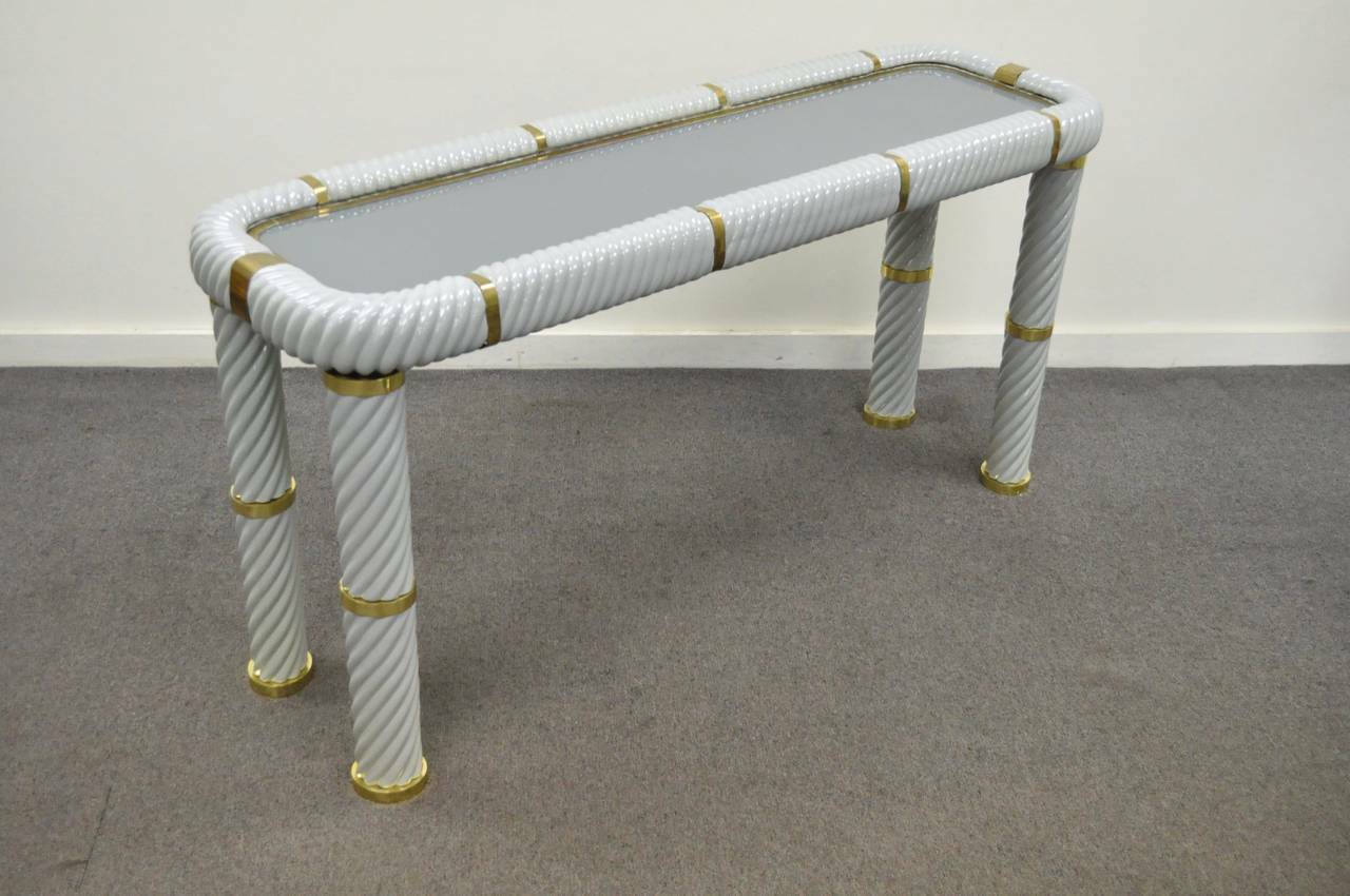 Tommaso Barbi Ceramic & Brass Spiral Gray 60" Hollywood Regency Console Table