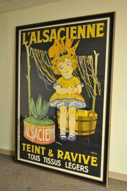 Huge Original 1920s French Art Deco Poster L'Alsacienne Teint & Ravive Ch Roux