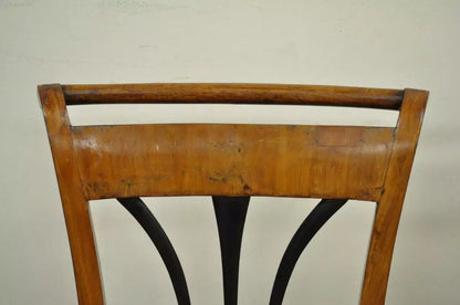 19th C Biedermeier Italian Burl Fruitwood Curule Base Side Chairs - a Pair