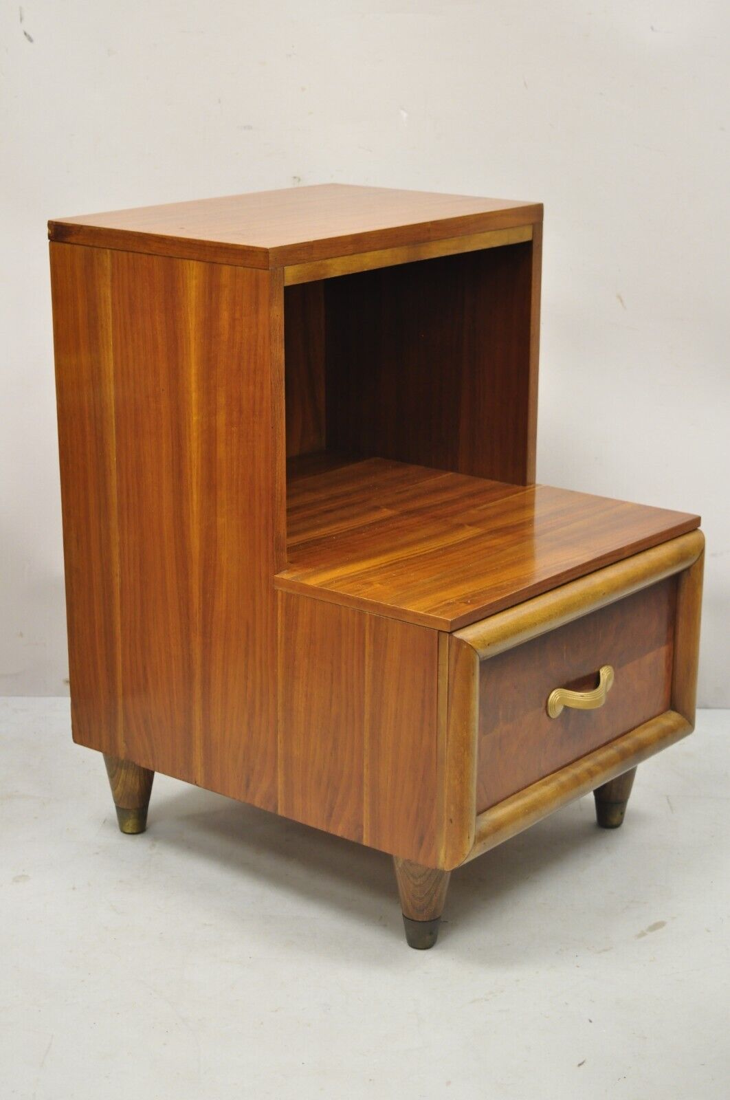 Joerns Bros Mid Century Art Deco Walnut Step Up Nightstand Side Table