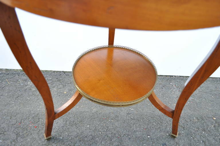 French Louis XV Style Round Cherry Wood Bouillotte Lamp Table with Bronze Ormolu