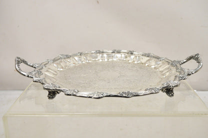 Vintage Victorian Style Silver Plated Scalloped Edge Round Serving Platter Tray