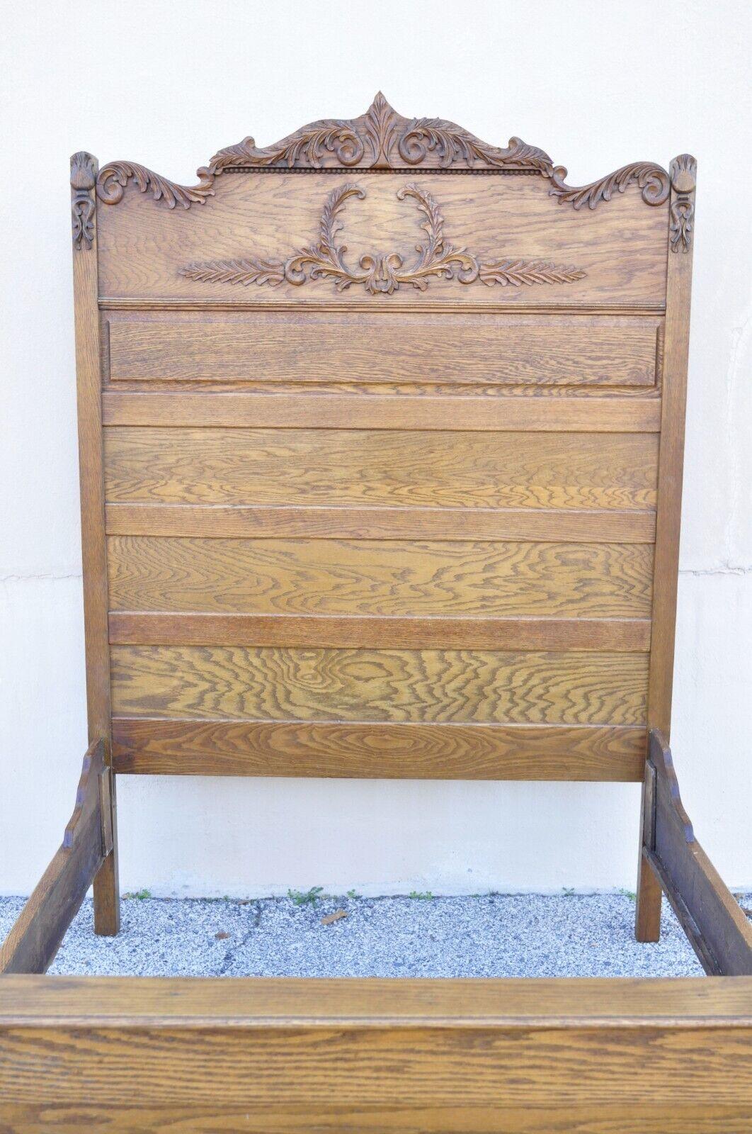 Antique Eastlake Victorian Oak Wood Tall Headboard Full Size Bed Frame