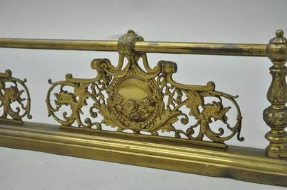 Antique French Louis XV Style Victorian Brass Rose Bird Fireplace Mantel Fender