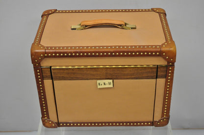 Custom Vintage Italian Leather Toiletry Box Case Travel Trunk Brass Nail Trim