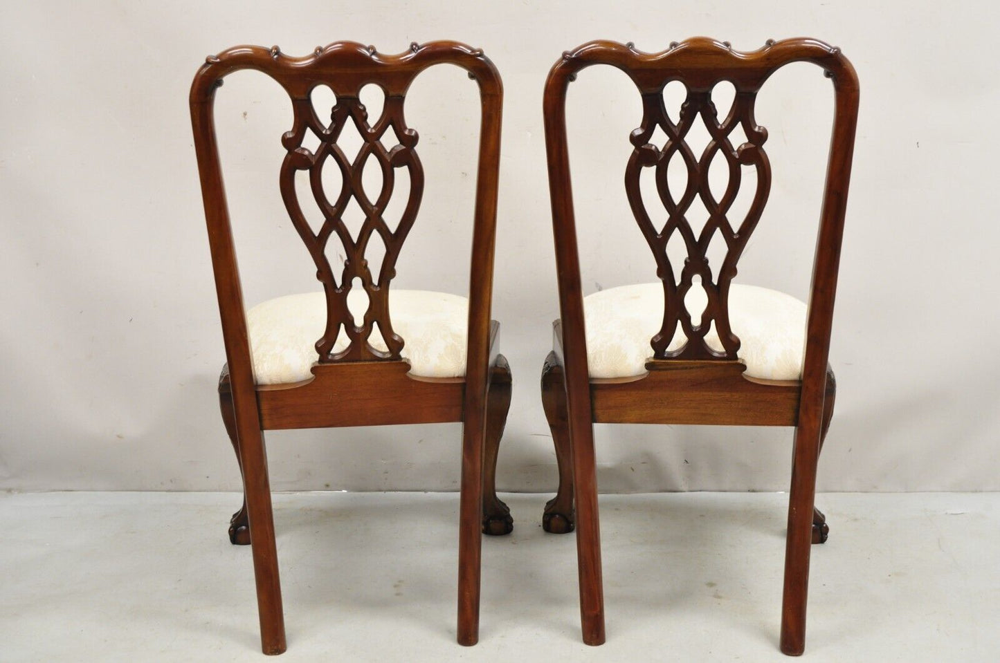 English Chippendale Style Carved Mahogany Ball & Claw Dining Side Chairs - Pair