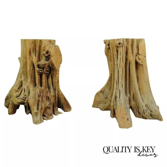 Cypress Tree Root Trunk Driftwood Dining Table Desk Double Pedestal Base - Pair