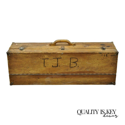 Antique Wooden Tool Chest Storage Box Carved Initials Signed "T.J.B. "78"