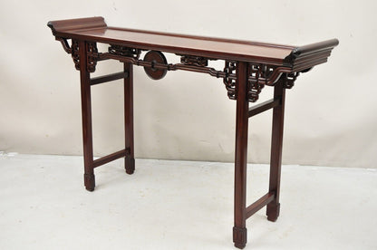 Vintage Chinese Oriental Fretwork Carved Hardwood Altar Console Hall Table