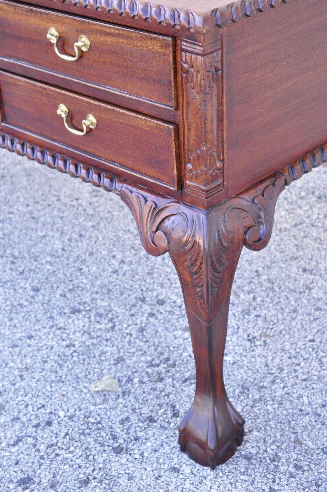 Reproduction English Chippendale Style Mahogany Ball Claw Executive Writing Desk