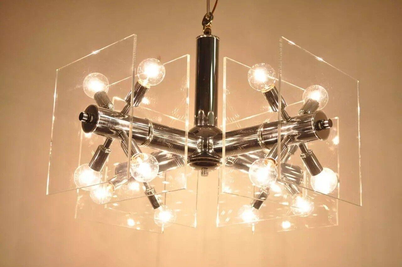 Mid Century Modern Chrome and Lucite Sputnik Orb Chandelier Light Fixture