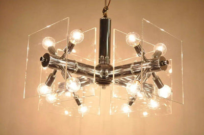 Mid Century Modern Chrome and Lucite Sputnik Orb Chandelier Light Fixture