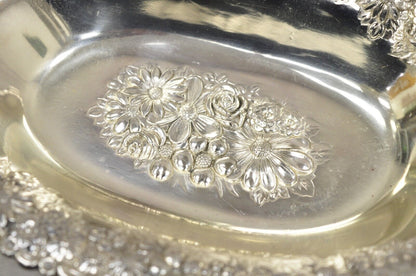 Vintage Victorian Silver Plated Floral Repousse Trinket Dish Japan - a Pair