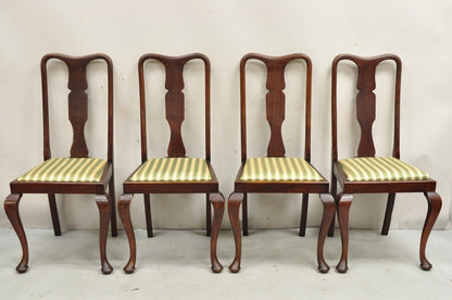 Antique Queen Anne Style Mahogany T-back Dining Side Chairs - Set of 4