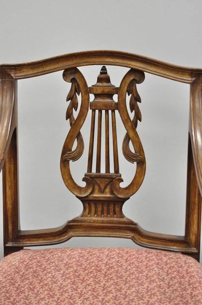 Antique French Louis XVI Style Harp Lyre Back Italian Mahogany Arm Chairs - Pair