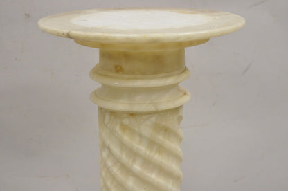 Antique Italian Classical Alabaster Marble Spiral Column 30" Statue Pedestal