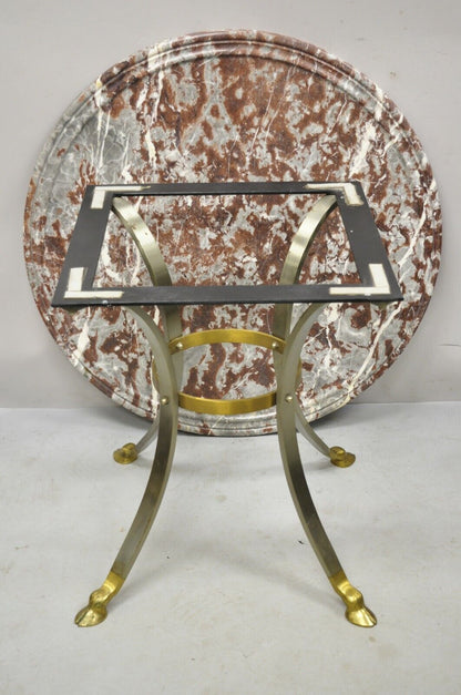 Italian Neoclassical Brass Hoof Foot 32" Round Rouge Marble Top Center Table