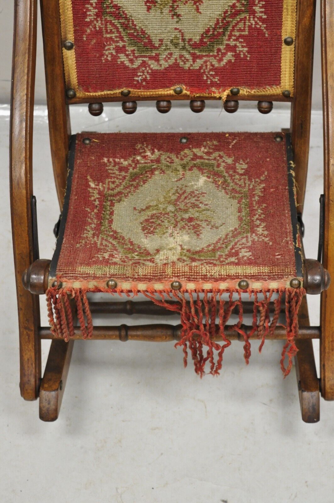 Antique Eastlake Victorian Walnut Small Child's Folding Rocker Rocking Chair